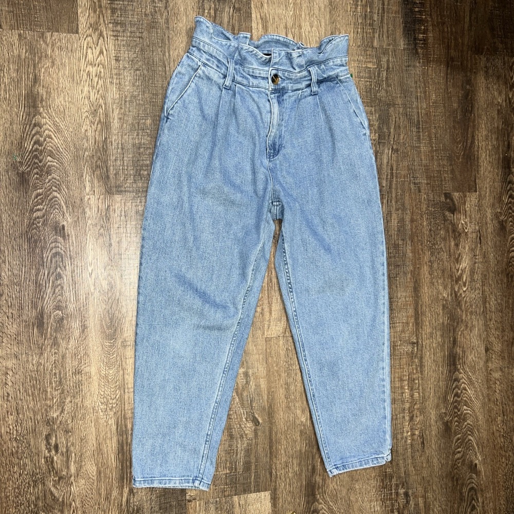 Who What Wear~8~Jeans Women's Blue Paper Bag Tapered Stretch Denim Baggy Cotton